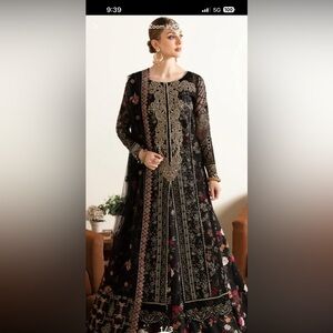 Black and Gold Floral Embellished Long Sleeve Dress